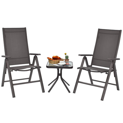 Costway 3PCS Bistro Set Folding Adjustable Chairs Square Glass Table Garden