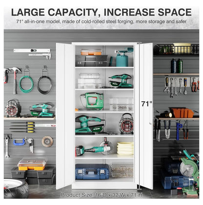 saney Black Metal Storage Cabinet with Doors and Shelves,Glass Cabinet Display Cabinet with Glass Doors,Office Cabinet with Storage Shelves and Double Doors, for Garage and Utility Room, Home Office