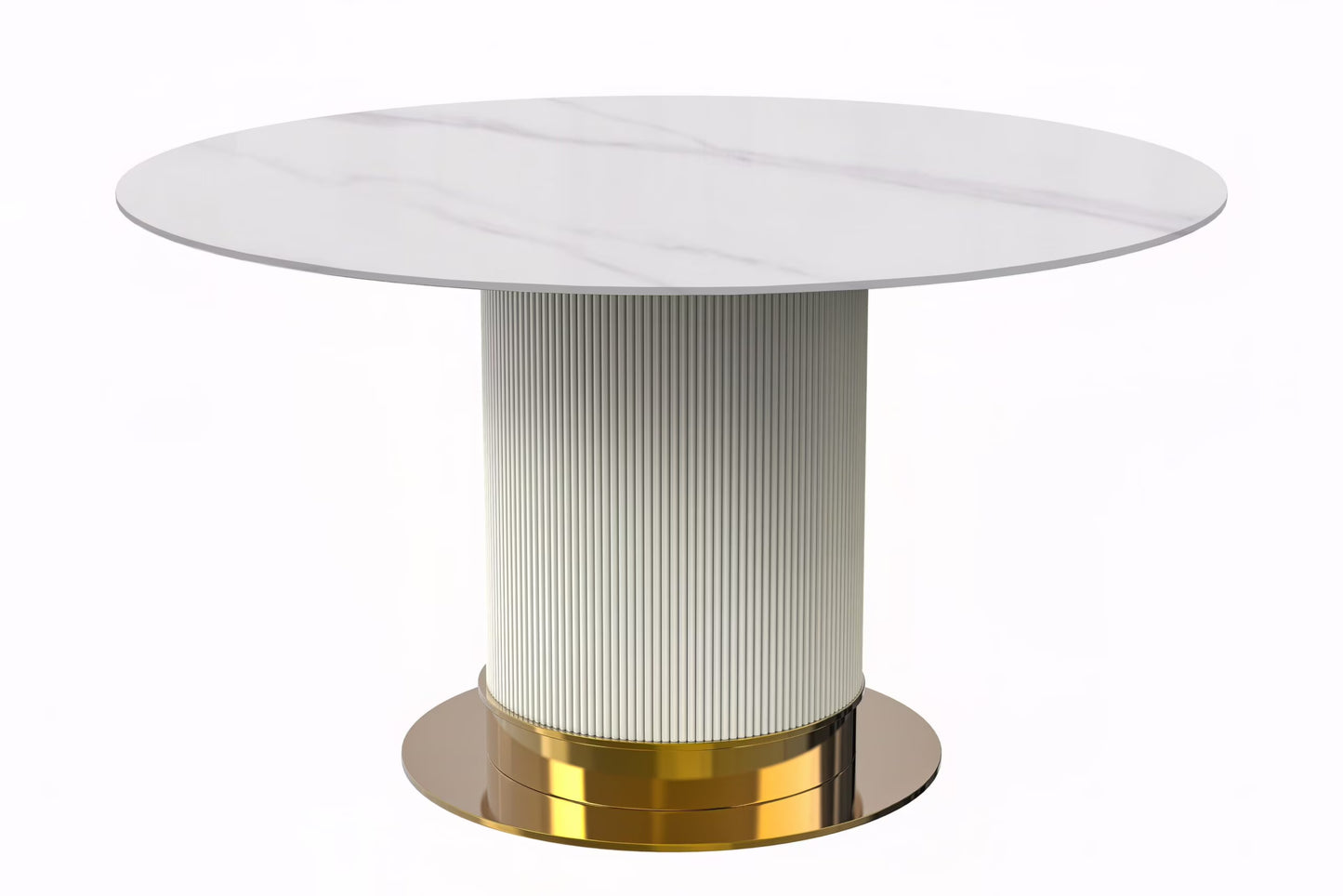 LeisureMod Jexis 60" Mid-Century Modern Round Dining Table with Glass/Sintered Stone Top and White/Gold Stainless Steel Pedestal Base for Kitchen and Dining Room (Black)