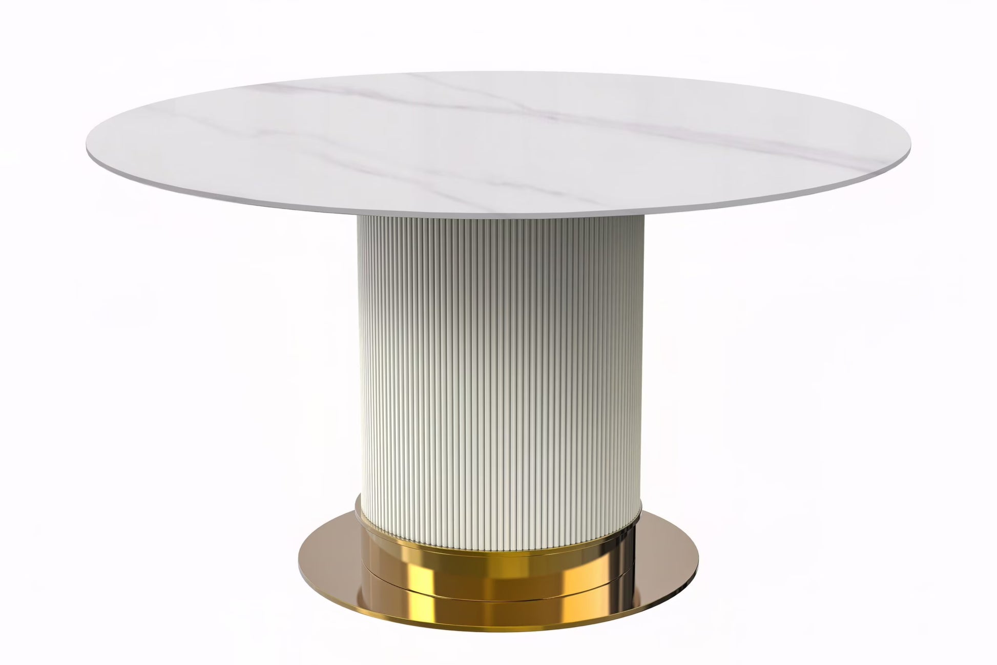LeisureMod Jexis 60" Mid-Century Modern Round Dining Table with Glass/Sintered Stone Top and White/Gold Stainless Steel Pedestal Base for Kitchen and Dining Room (Black)