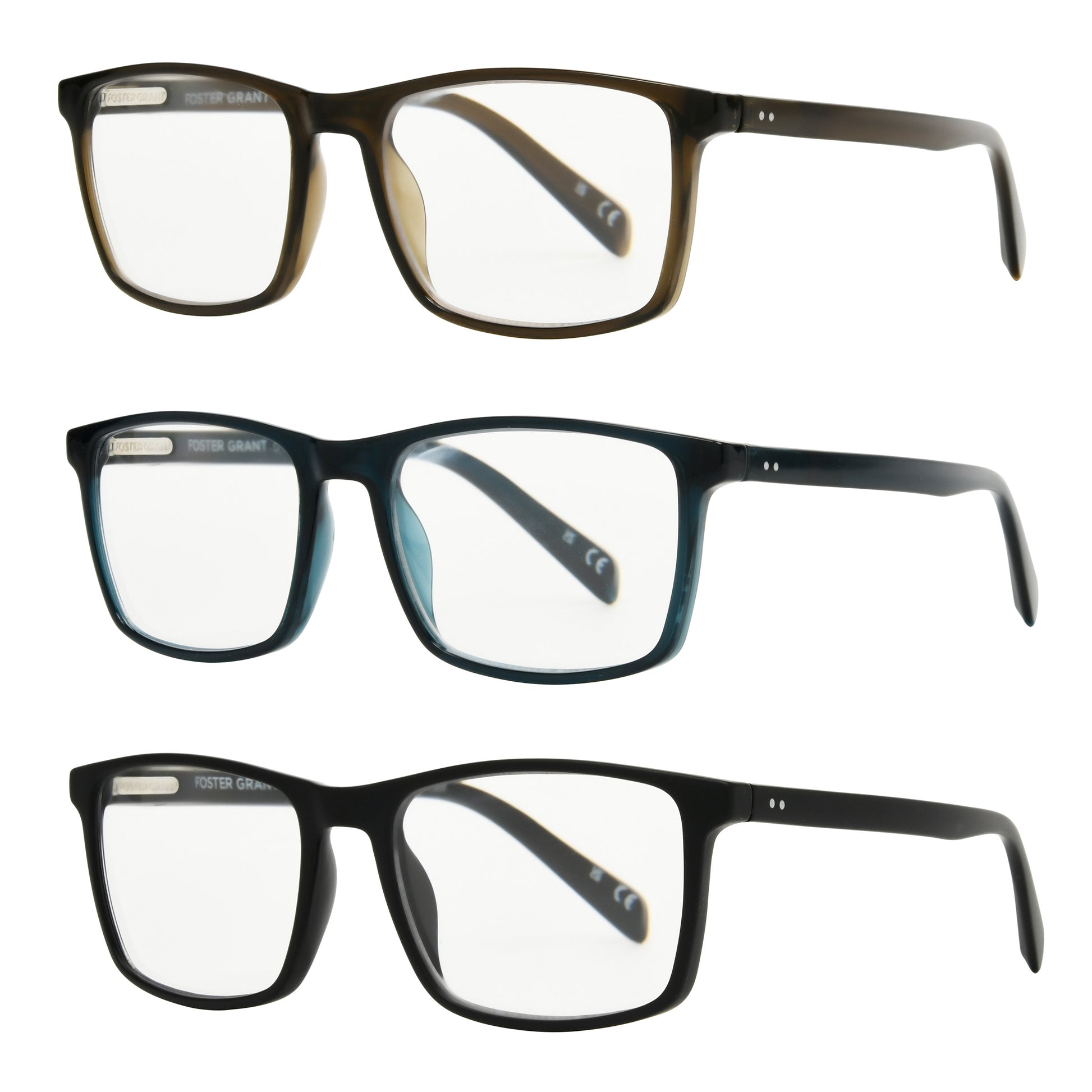 Design Optics by Foster Grant #815 Classic Plastic Square Reading Glasses, 3-pack