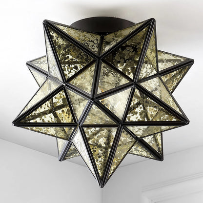 JONATHAN Y Stella 12" Moravian Star Metal/Mercury Glass LED Flush Mount, Oil Rubbed Bronze
