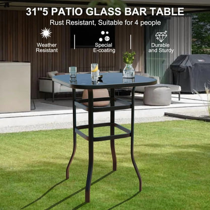 Homhougo 3 Piece Patio Swivel Bar Sets, 3PCS Outdoor High Top Bar Set with 2 Outdoor Swivel Chairs and Glass Bar Table, Patio High Top Bar Table and Stools Chairs Set All Weather Textile Fabric