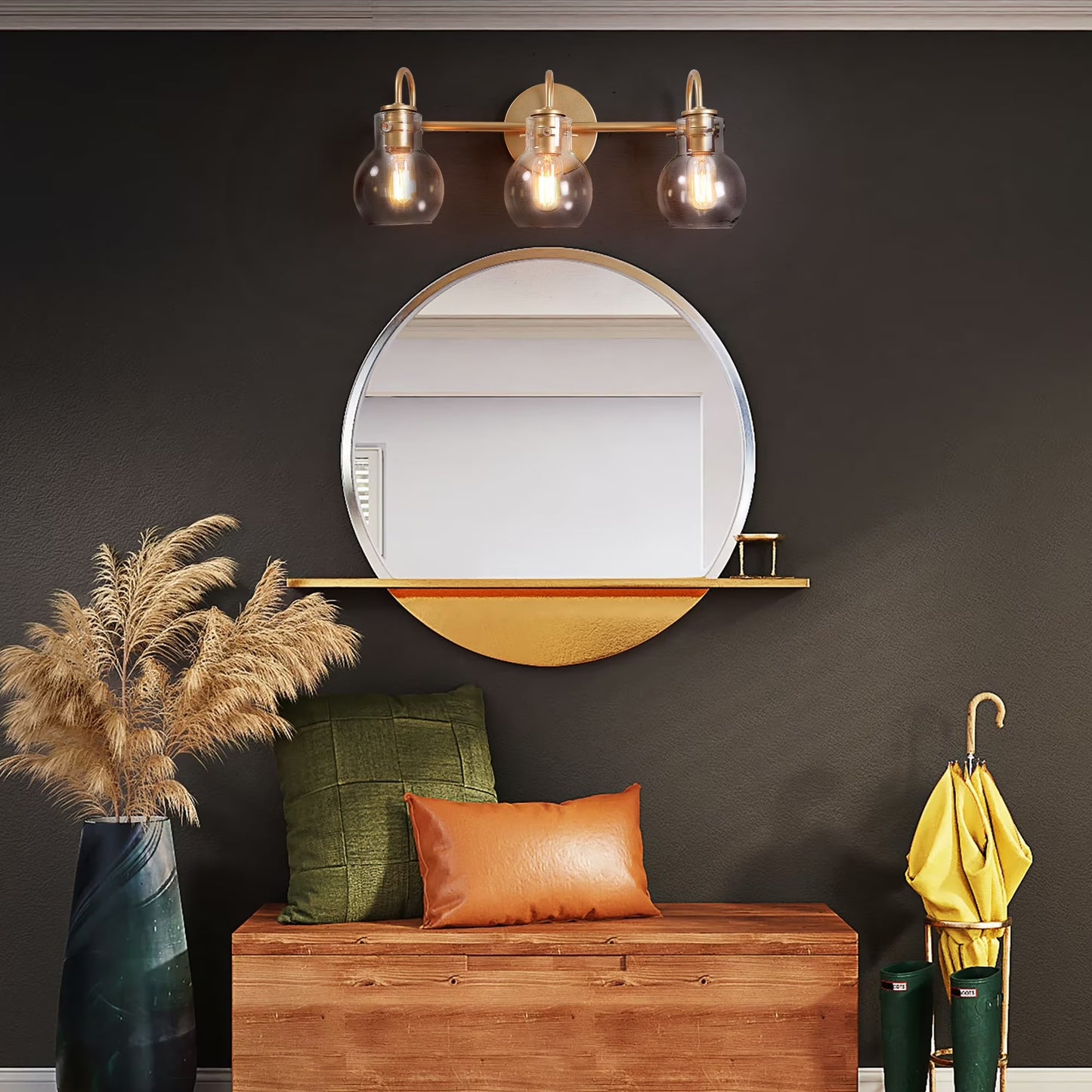 Carson Carrington Modern Gold 3-Light Bathroom Vanity Light Glass Wall Sconce 3-Light, Black 3-Light/L22"xW7"xH9" Black 13 to 24 Inches 4 to 8 Inches