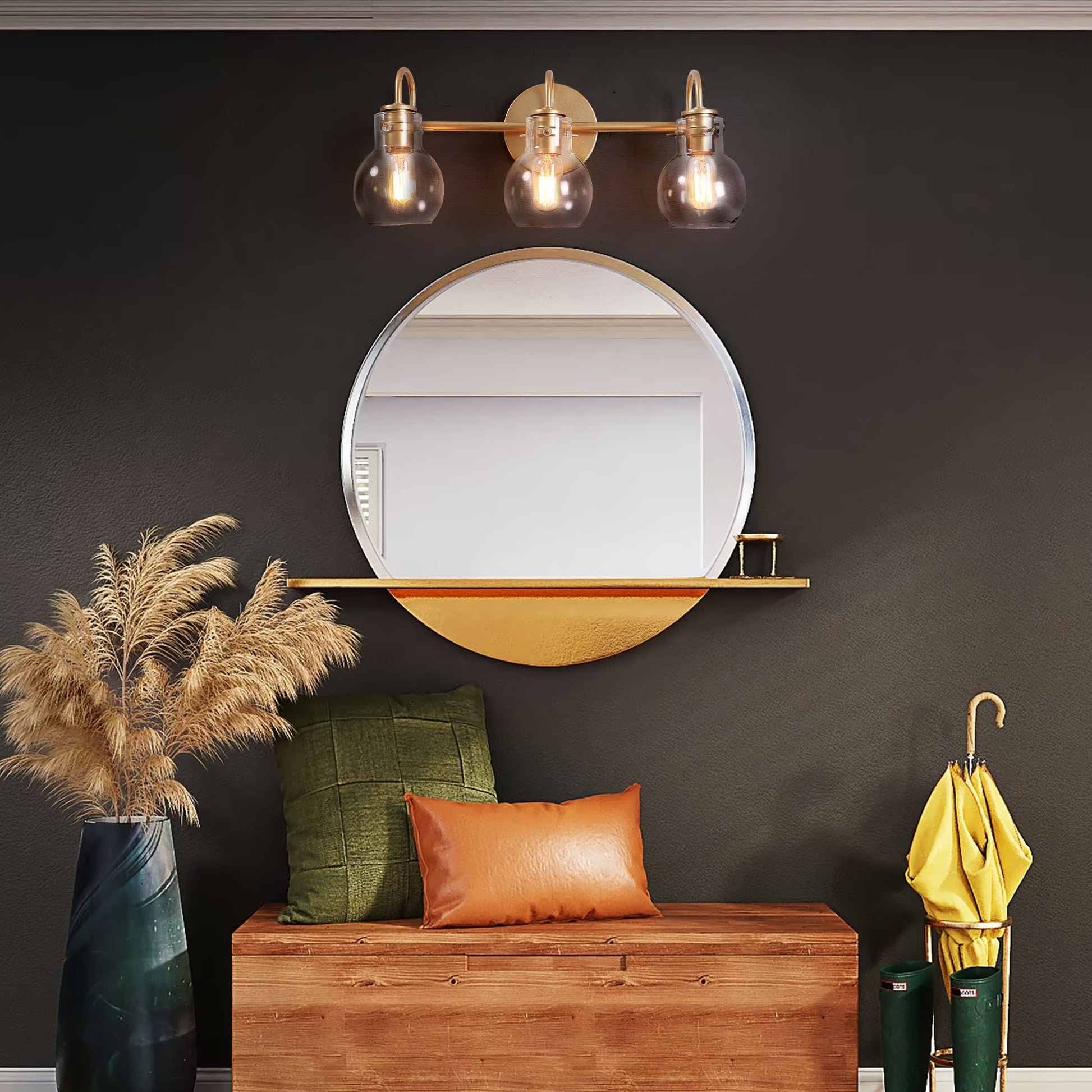 Carson Carrington Modern Gold 3-Light Bathroom Vanity Light Glass Wall Sconce 3-Light, Black 3-Light/L22"xW7"xH9" Black 13 to 24 Inches 4 to 8 Inches