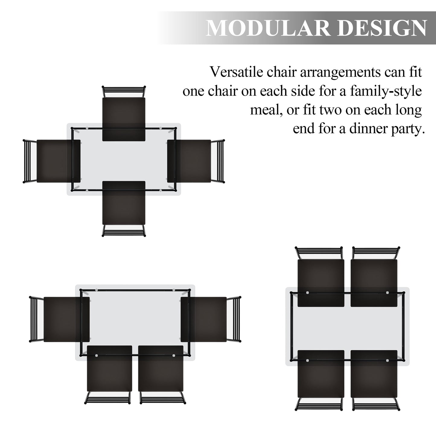 VECELO 5-Piece Dining Set Tempered Glass Top Table with 4 Upholstered Chairs for Home, Kitchen, Living Room, Black