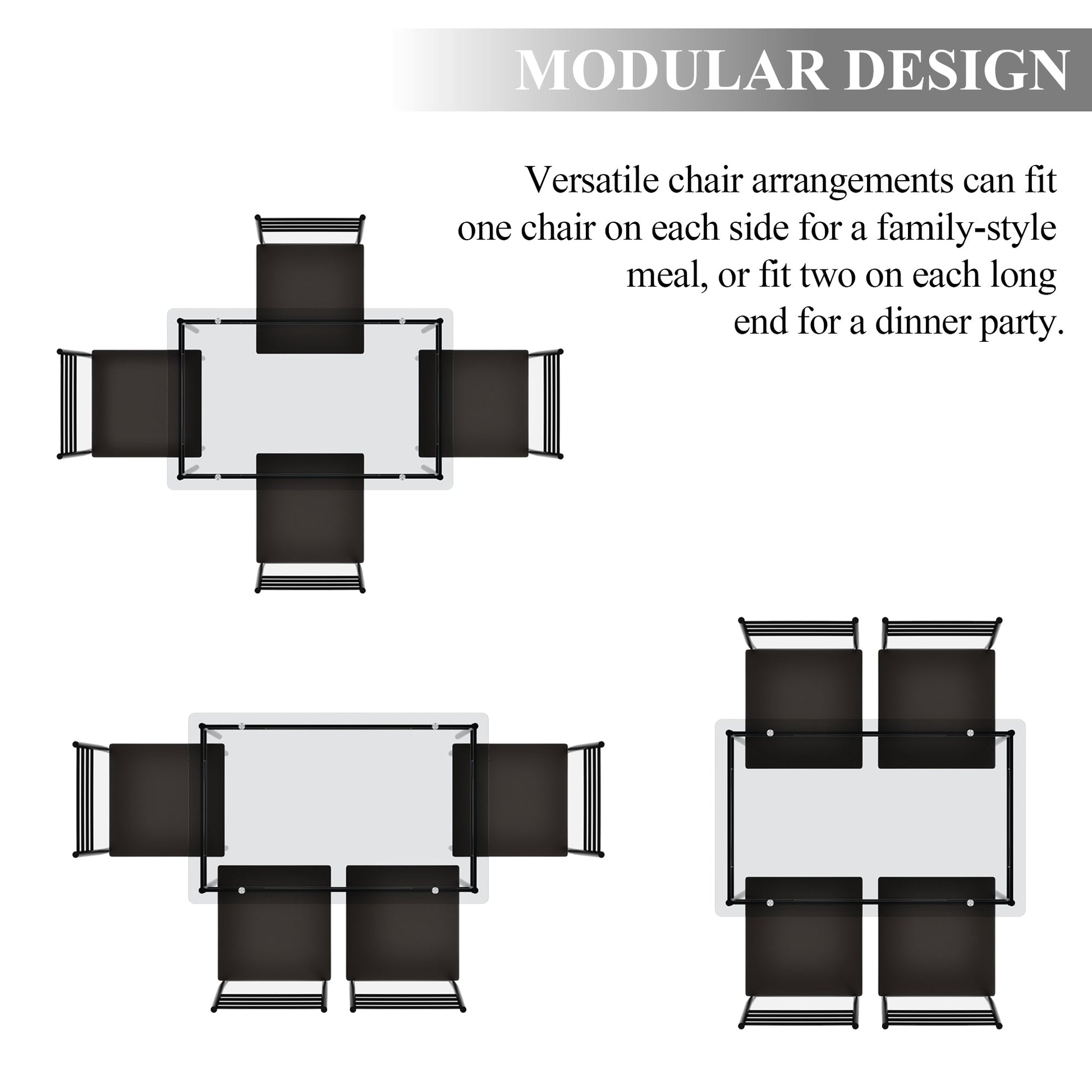 VECELO 5-Piece Dining Set Tempered Glass Top Table with 4 Upholstered Chairs for Home, Kitchen, Living Room, Black