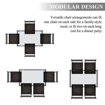 VECELO 5-Piece Dining Set Tempered Glass Top Table with 4 Upholstered Chairs for Home, Kitchen, Living Room, Black