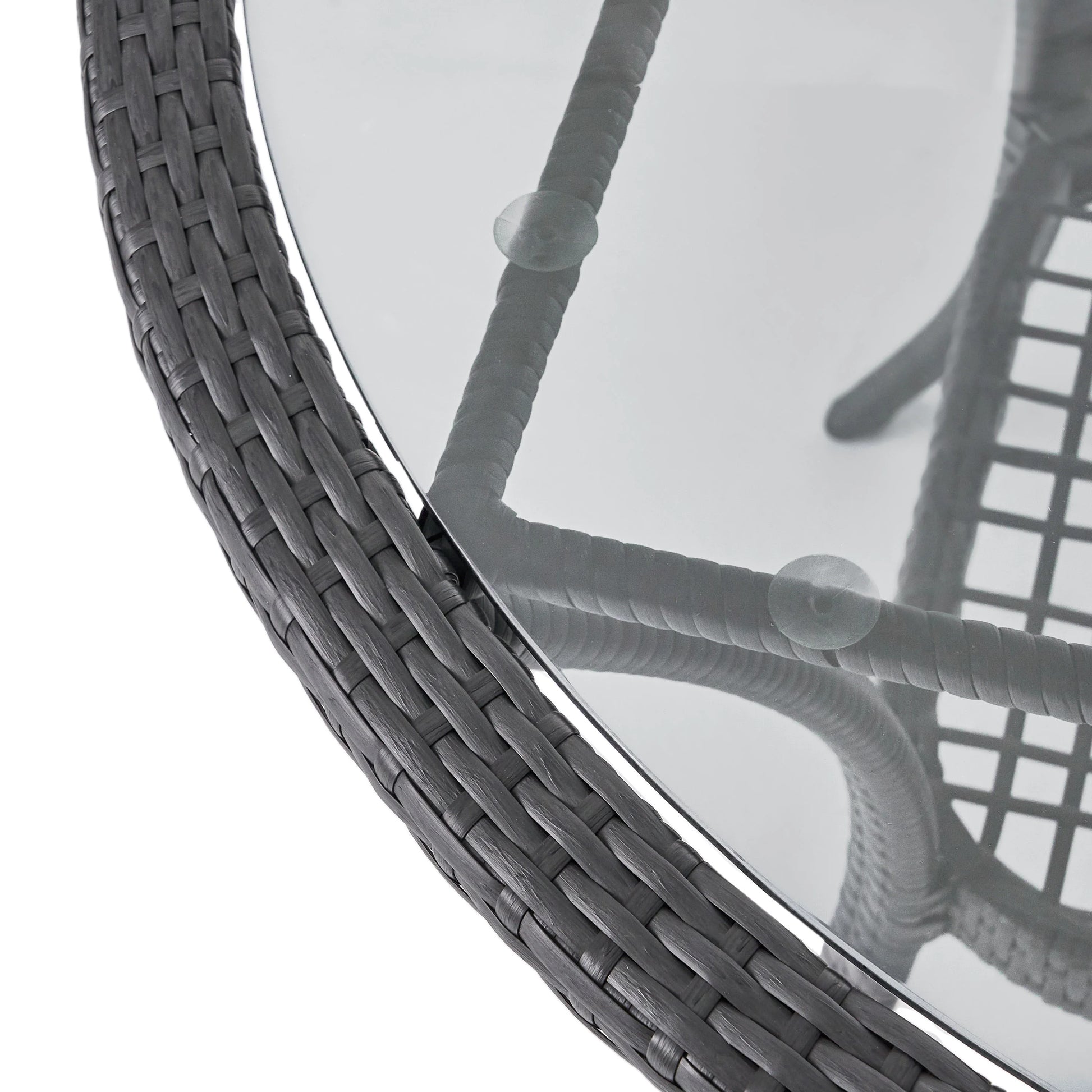 GDF Studio Jeremy Outdoor Wicker Dining Table with Glass Top, Gray and Smoky
