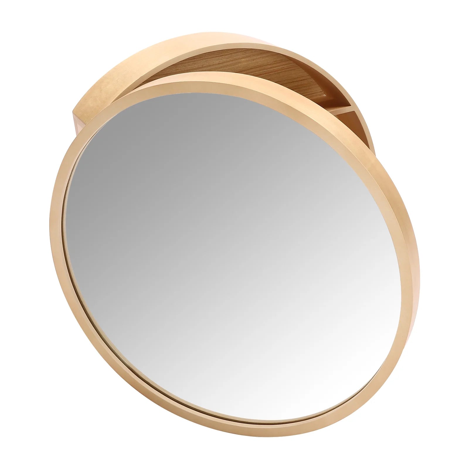 Wildnix Wall-Mounted Bathroom Mirror Cabinet, Round Storage Cabinet with Magnetic Door, Log Color Wood and Glass, Modern Design for Bathroom Essentials