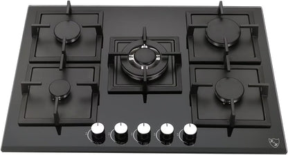 K& H 5 Burner 30 Inch Built-in LPG/Propane Gas Stove Top Glass Surface Cast Iron Cooktop UL/ETL Certified 5-GCW-LPG