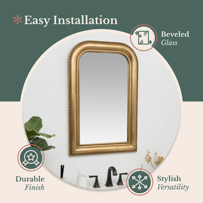 Hamilton Hills 36" x 24" Classic Gold Framed Polished Glass Top Round Corner Mirror - Thick Arched Top Rich Wall Mirror - Vanity for Bathroom Decor, Bedroom, Living Room - Hangs Horizontal or Vertica