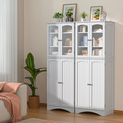 Pantry Cabinet, Lofka 64" Kitchen Pantry Storage Cabinet with Frosted Glass Doors and 14 Shelves, White