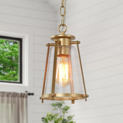 LNC Mid-Century Modern 1-Light Gold Lantern Glass Pendant Lights for Kitchen Island W 7.5"x H 11" Brushed