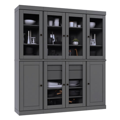 Palace Imports 100% Solid Wood Kitchen Pantry Storage Cabinet with Solid, Glass Doors, Adjustable Shelves and 2-Drawers, White