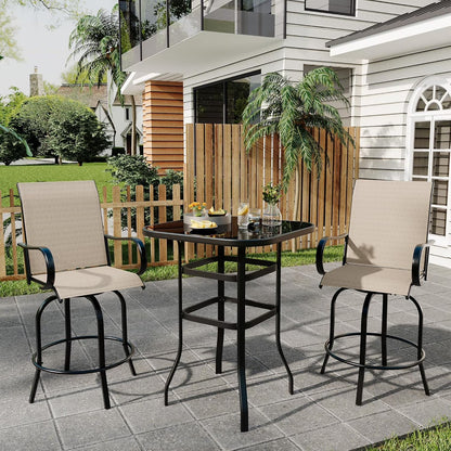 Garvee Outdoor Bar Table with Tempered Glass, Square High-Top Patio Bistro Table, Metal Frame Bar Height Table for Backyard, Poolside, Garden & Balcony