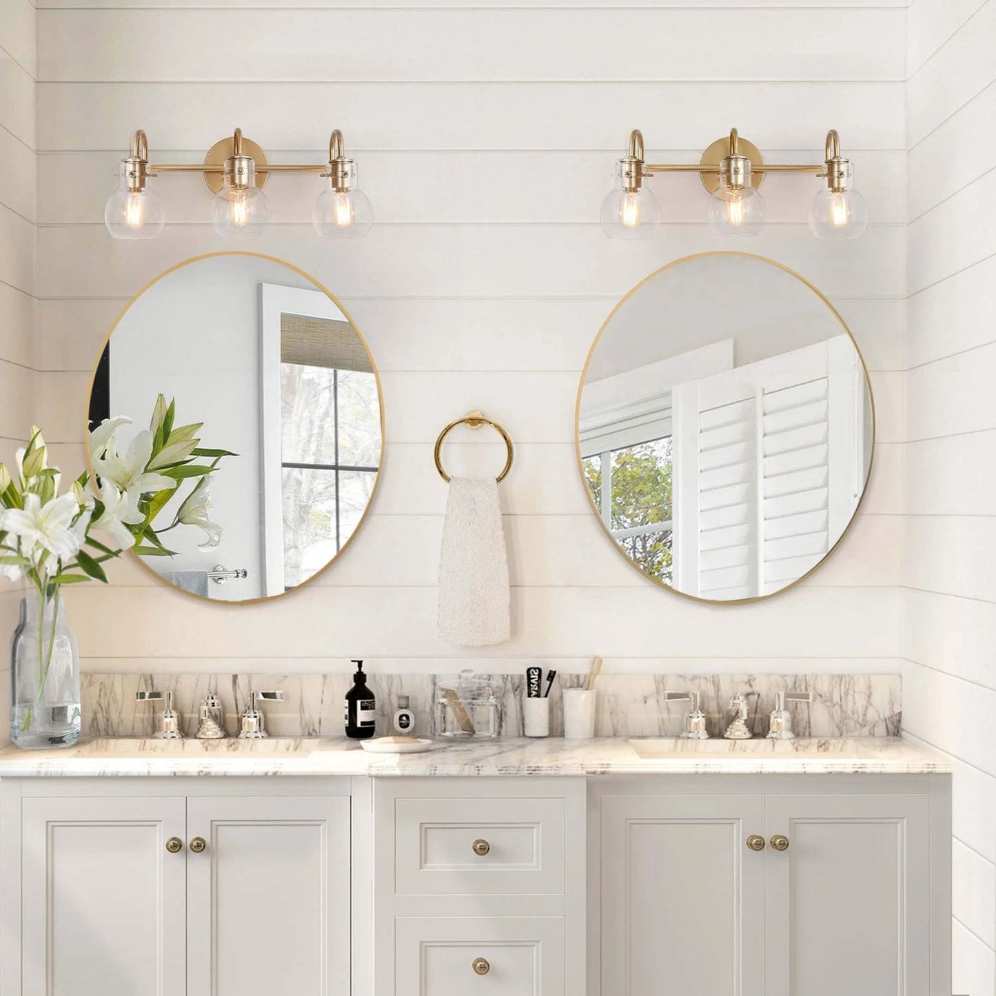 Carson Carrington Modern Gold 3-Light Bathroom Vanity Light Glass Wall Sconce 3-Light, Black 3-Light/L22"xW7"xH9" Black 13 to 24 Inches 4 to 8 Inches