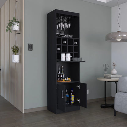 Royard Oaktree 71.1" Tall Bar Cabinet with 12-bottle Cubbies and Glass Holder, Freestanding Liquor Cabinet with Doors, Stemware Rack, Shelves, and Pull Out Tray for Living Room, Kitchen, White