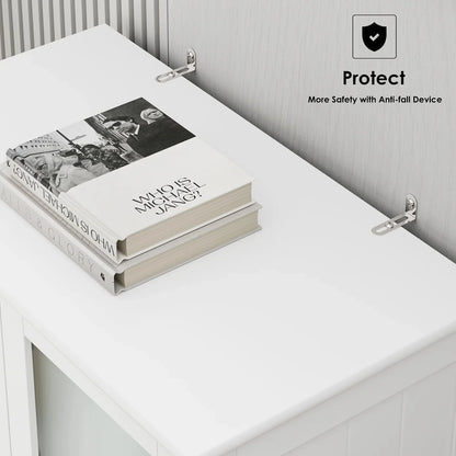 Homfa 67" Tall White Bathroom Storage Cabinet with Glass Doors, Farmhouse Freestanding Cupboard Storage Cabinet for Small Space