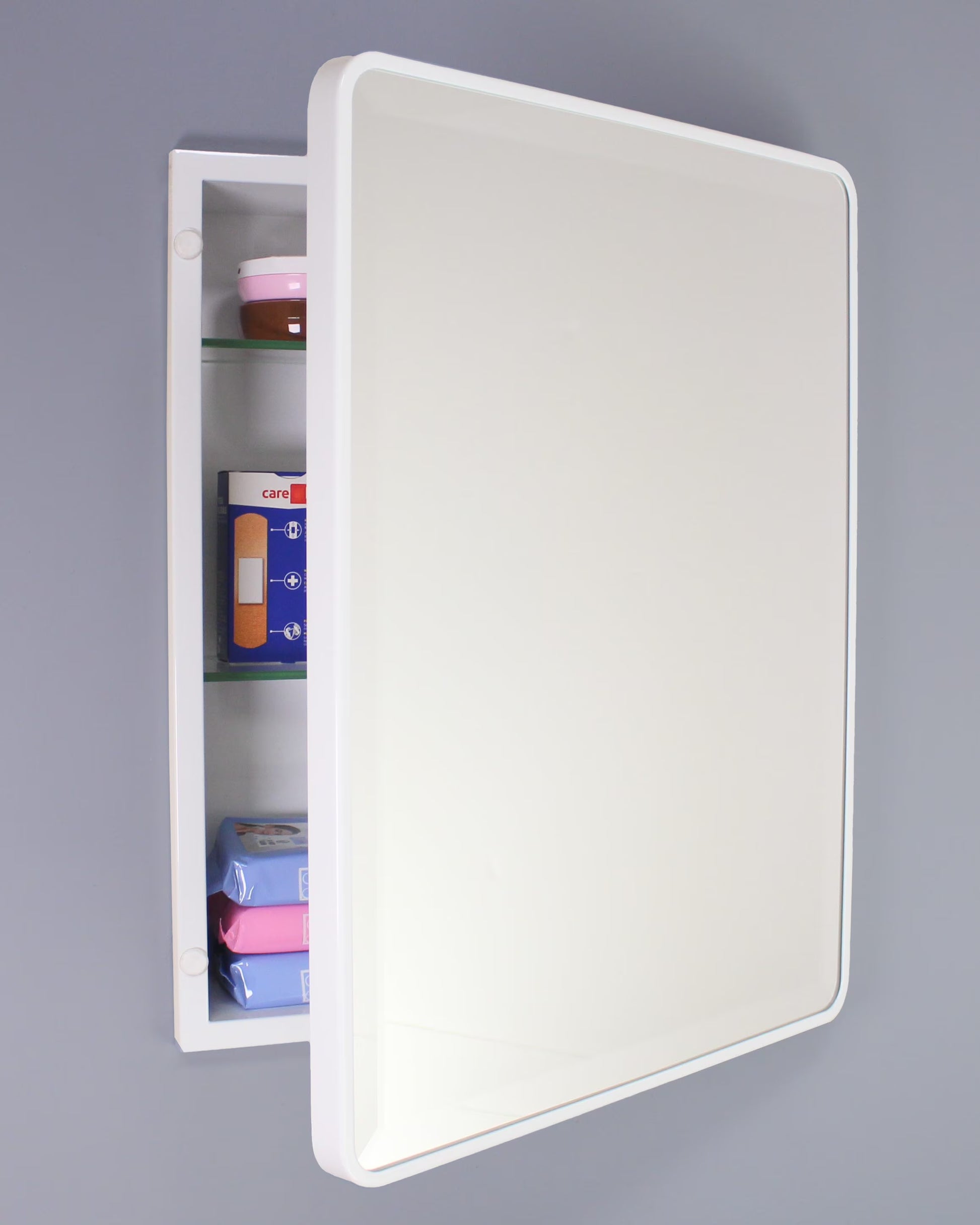 16x20 Austin Farmhouse Metal Framed Rounded Rectangle Recessed Bathroom Medicine Cabinet, Beveled Mirror, 14x18 in-Wall Opening, Powder-coated Steel, Adjustable Glass Shelves, Magnet Close, Black