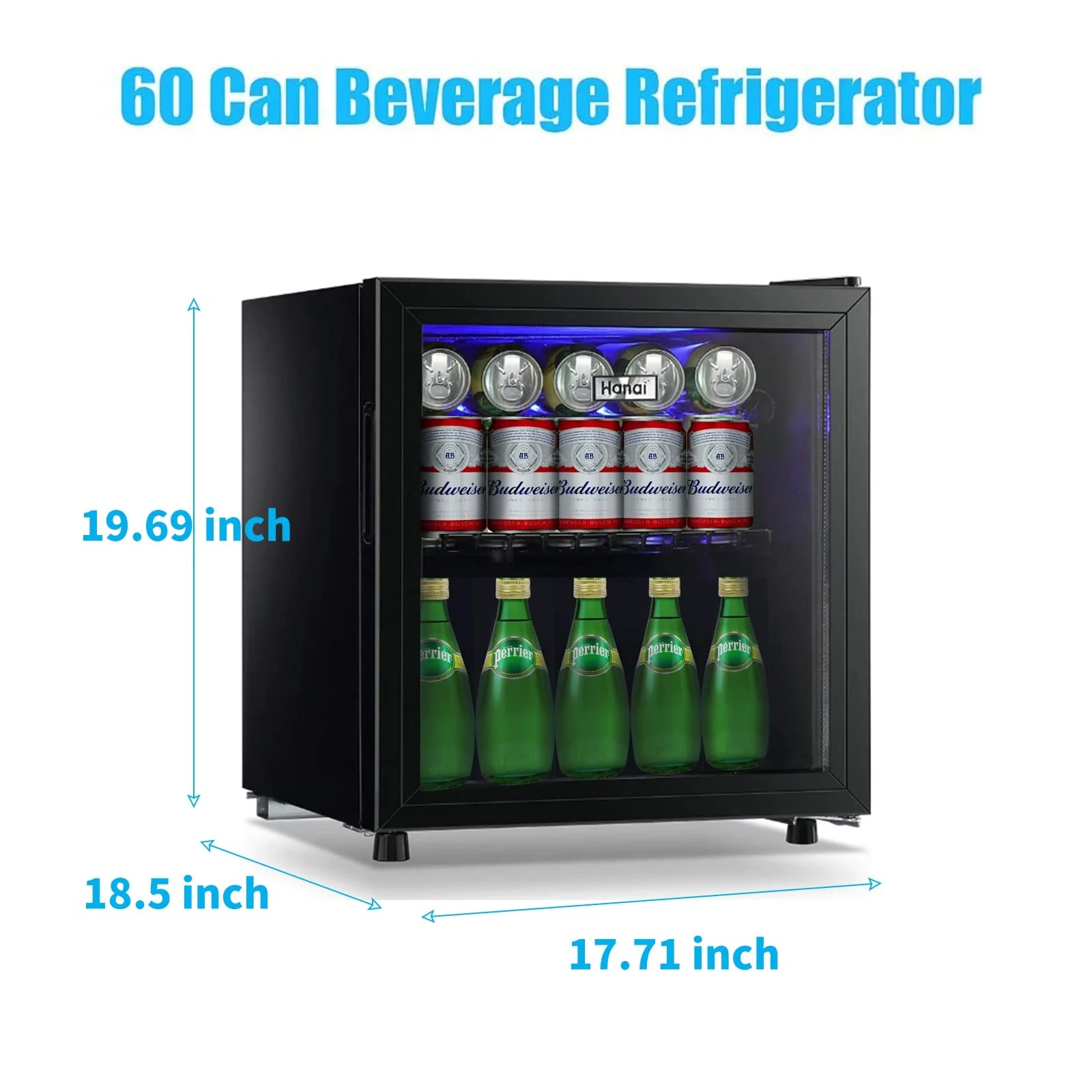 62-Can Beverage Cooler and Refrigerator, Small Mini Fridge for Home, Office or Bar with Glass Door and Adjustable Removable Shelves,Perfect for Soda Beer or Wine, Stainless Steel, 1.6 Cu.Ft.