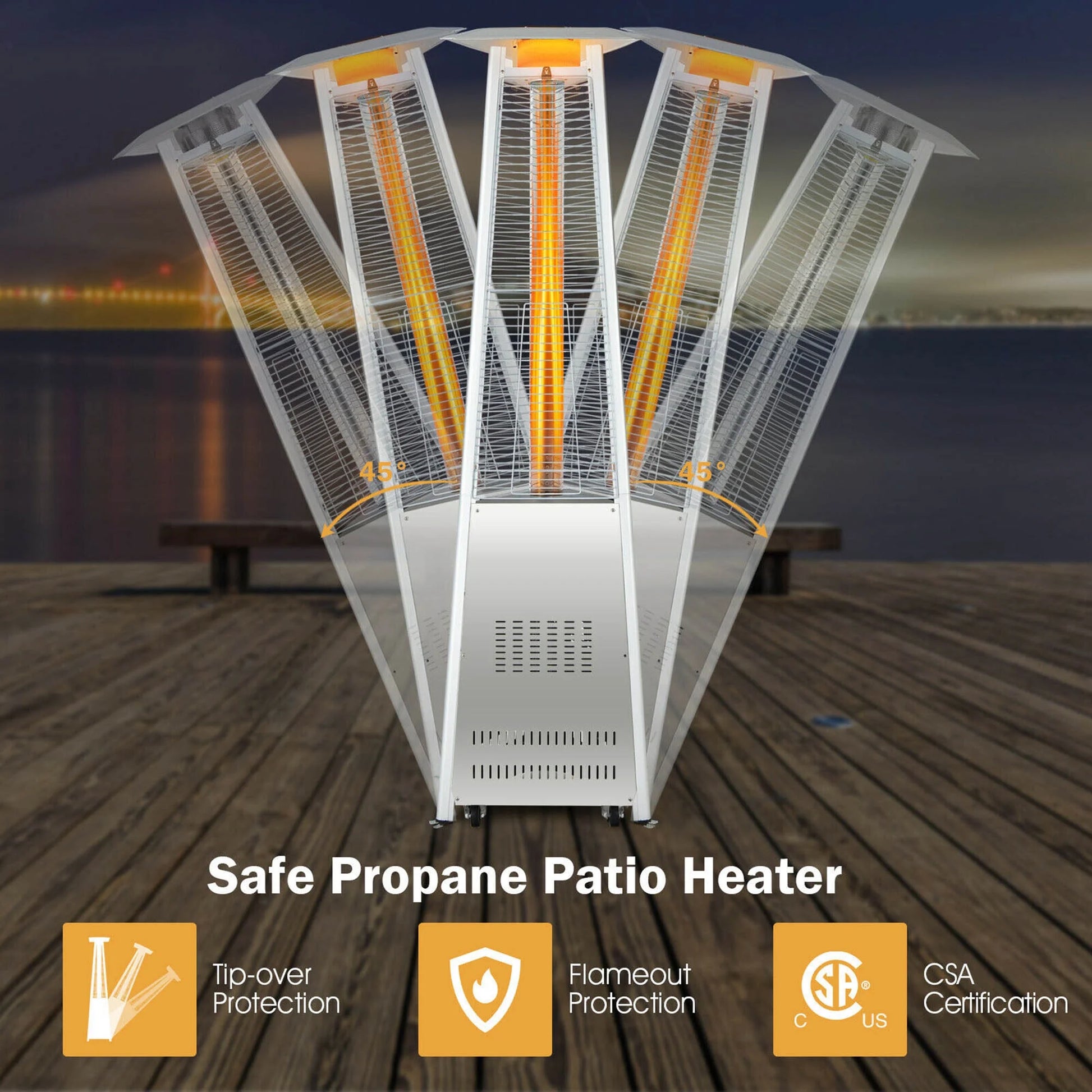 Gymax 42,000 BTU Stainless Steel Pyramid Patio Heater Glass Tube Flame W/Wheels