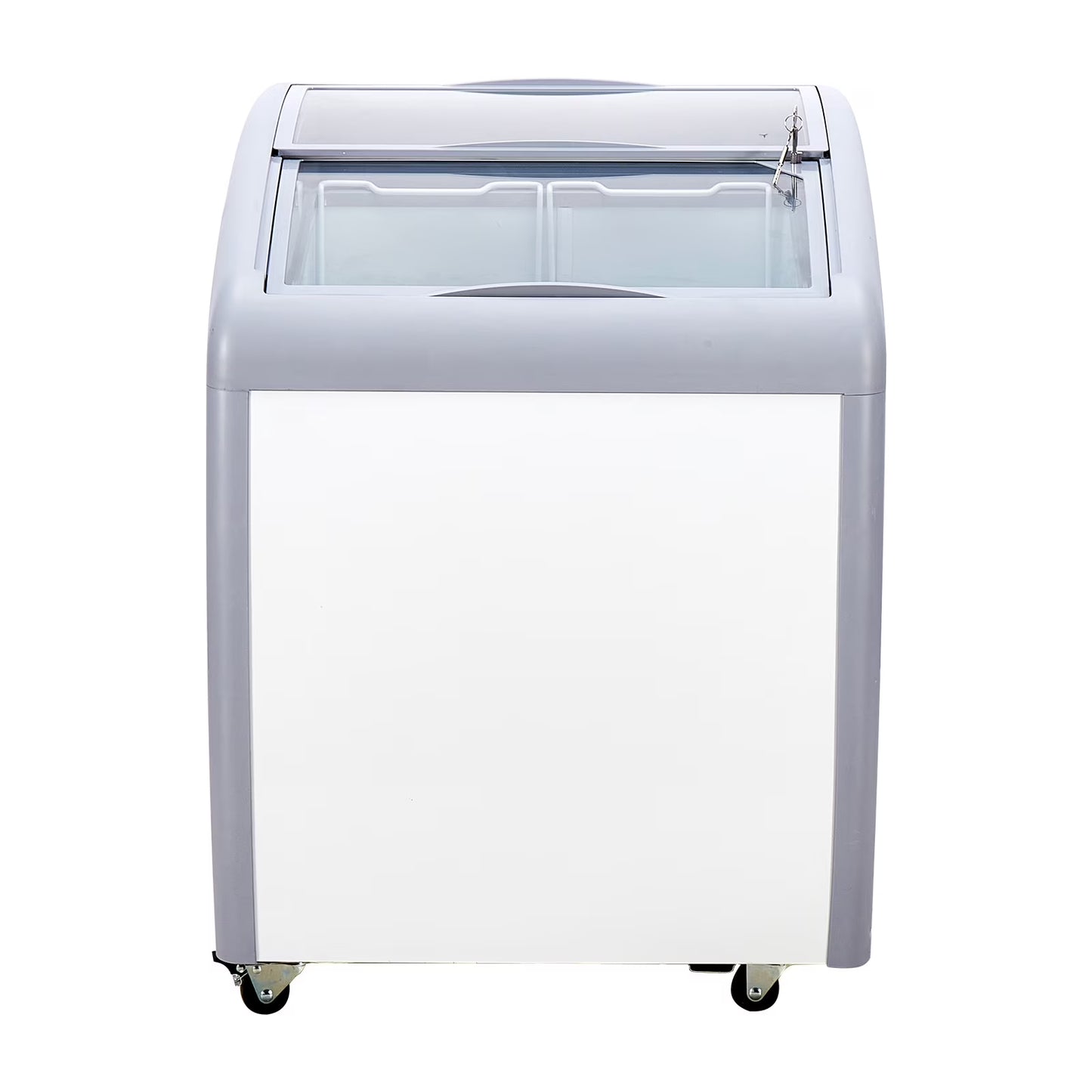 KFFKFF Professional Ice Cream Showcase, 5.4 Cubic Feet Storage Freezer, Portable Transparent Lid Deep Freezer, Dining Establishment Sorbet Serving Cabinet,2 Mesh Baskets, 2 Retractable Glass Doors