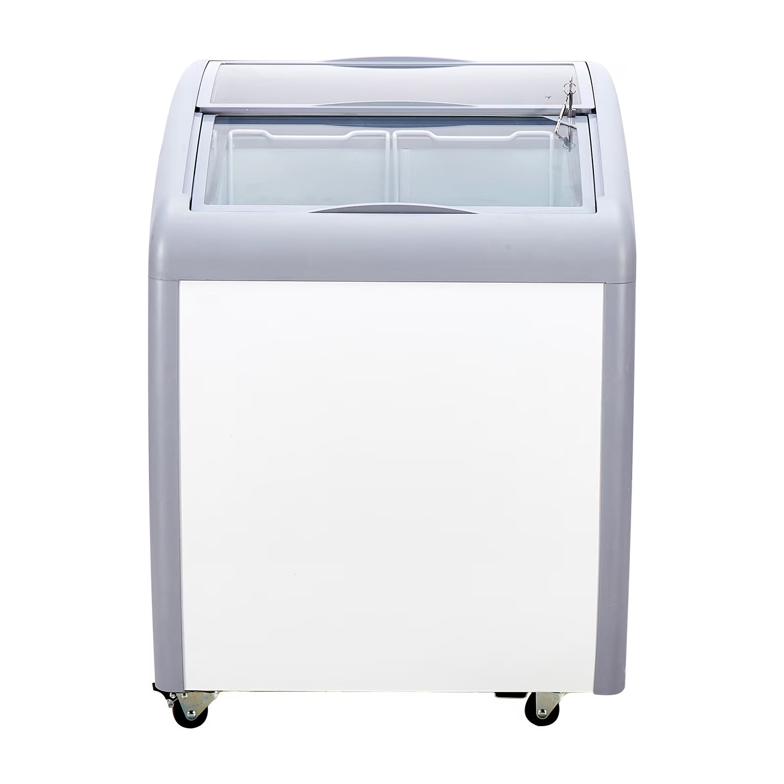 KFFKFF Professional Ice Cream Showcase, 5.4 Cubic Feet Storage Freezer, Portable Transparent Lid Deep Freezer, Dining Establishment Sorbet Serving Cabinet,2 Mesh Baskets, 2 Retractable Glass Doors