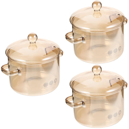 Homemaxs 3pcs High Borosilicate Glass Stockpot with Lid and Double Ear Noodle Bowl Korean Ramen Pot