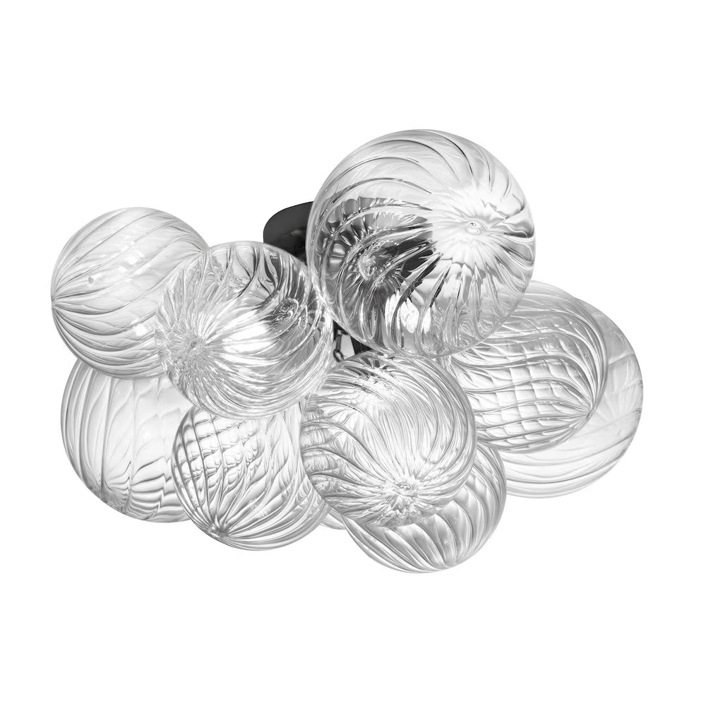 Dainolite 3 Light Flush Mount, Aged Brass w/Clear Spiral Glass