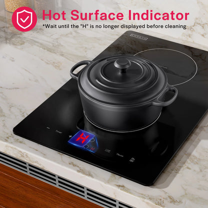 Empava Electric Stove Induction Cooktop Vertical with 2 Burners Vitro Ceramic Smooth Surface Glass in Black 120V