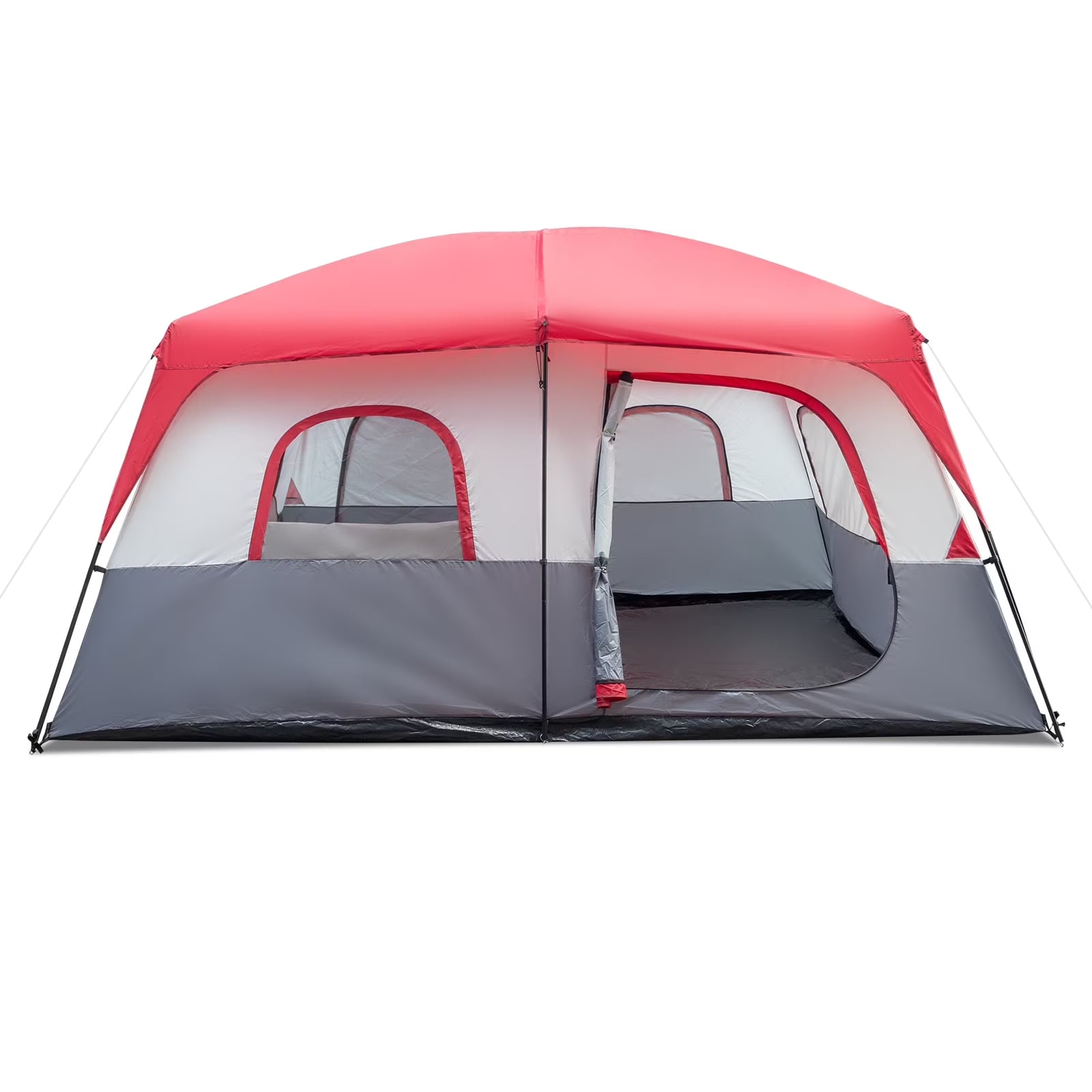 14-Person Camping Tent - 14'x14' (430x430cm) Family Dome Tent with Fiberglass Poles, Waterproof Polyester - Red/White