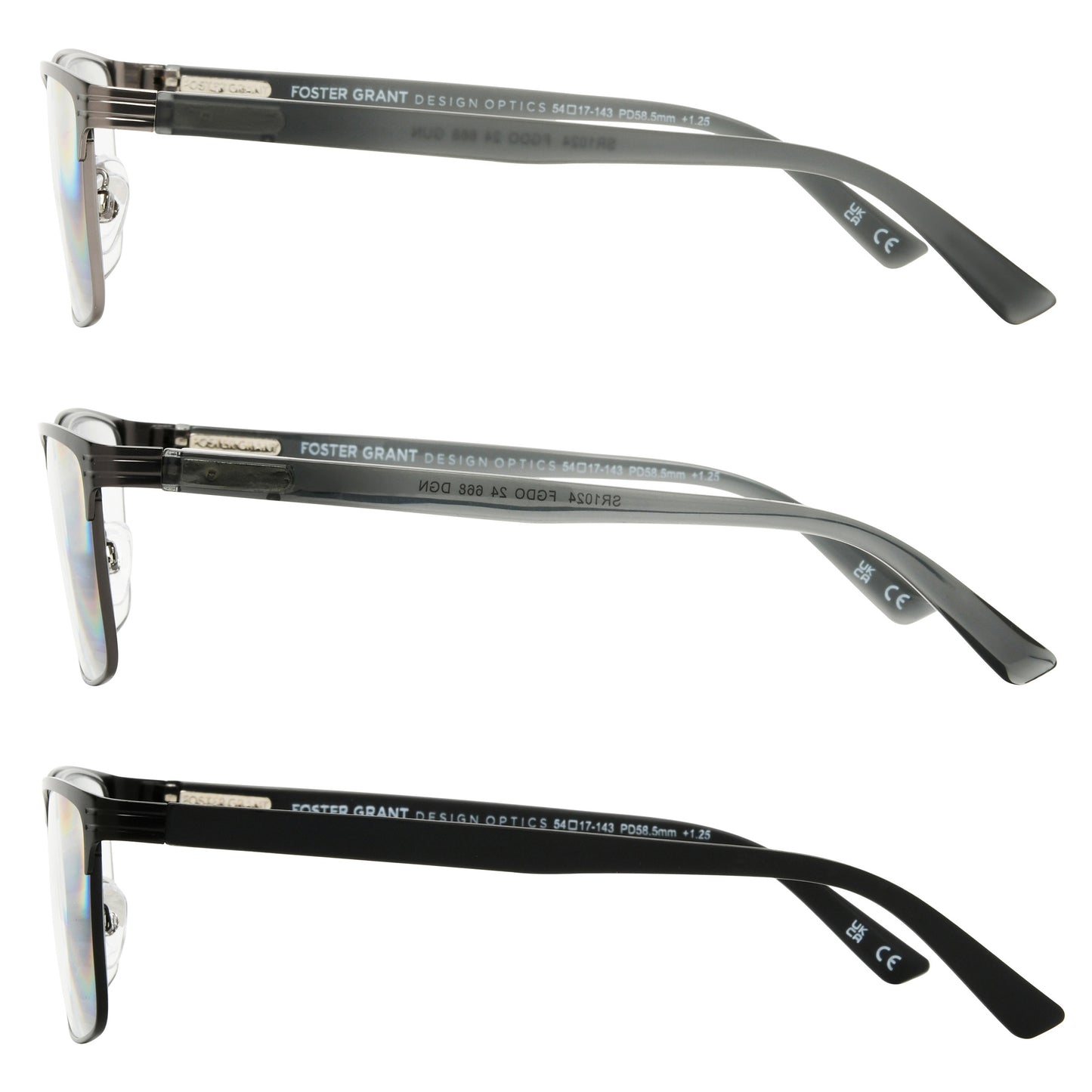 Design Optics by Foster Grant #668 Metal Square Reading Glasses, 3-pack