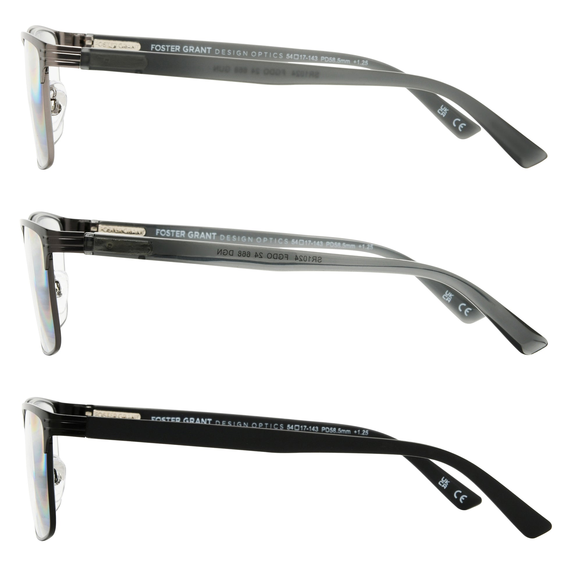Design Optics by Foster Grant #668 Metal Square Reading Glasses, 3-pack