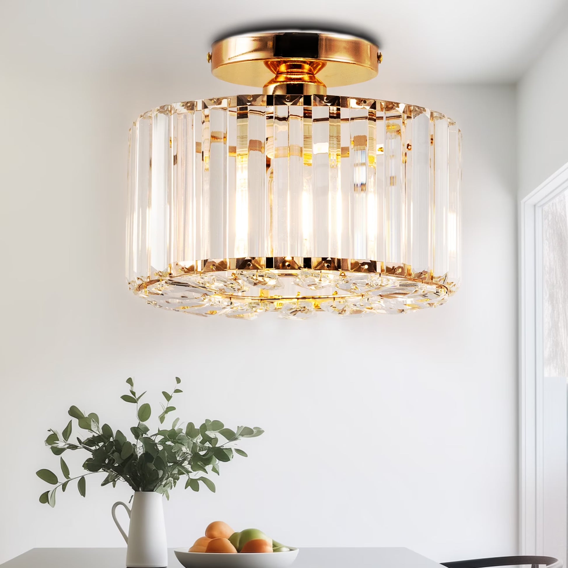 LOHASLED Industrial Semi Flush Mount Ceiling Light with Clear Hammered Glass,Black ,Modern Lighting for Hallway, Porch, Kitchen, Bathroom, Bedroom