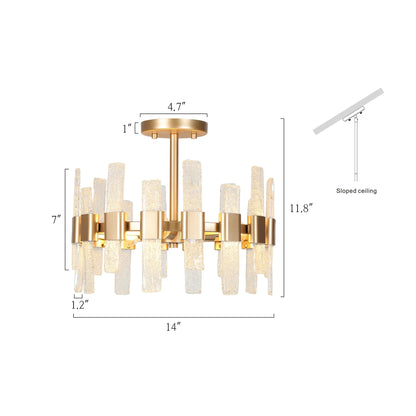 Mid-Century Modern 3 Lights Semi-flush Mount Drum Ceiling Lights Foryer with Crystal Glass Shade - D14'' x H12''