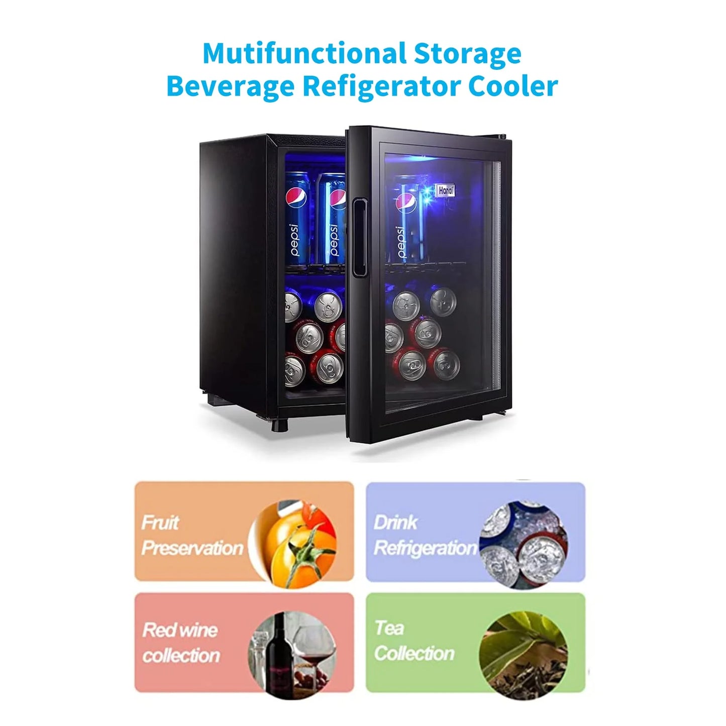 62-Can Beverage Cooler and Refrigerator, Small Mini Fridge for Home, Office or Bar with Glass Door and Adjustable Removable Shelves,Perfect for Soda Beer or Wine, Stainless Steel, 1.6 Cu.Ft.