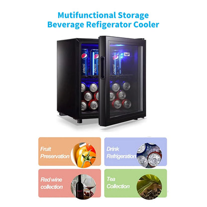 62-Can Beverage Cooler and Refrigerator, Small Mini Fridge for Home, Office or Bar with Glass Door and Adjustable Removable Shelves,Perfect for Soda Beer or Wine, Stainless Steel, 1.6 Cu.Ft.