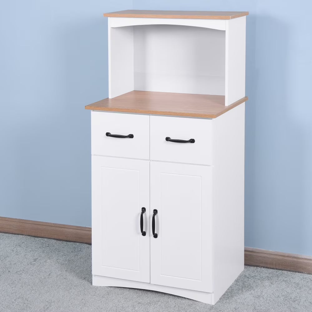 GZXS 67" Modern Buffet with Hutch, Kitchen Pantry Microwave Cabinet with Framed Glass Doors and 2 Drawers, White