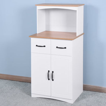 GZXS 67" Modern Buffet with Hutch, Kitchen Pantry Microwave Cabinet with Framed Glass Doors and 2 Drawers, White