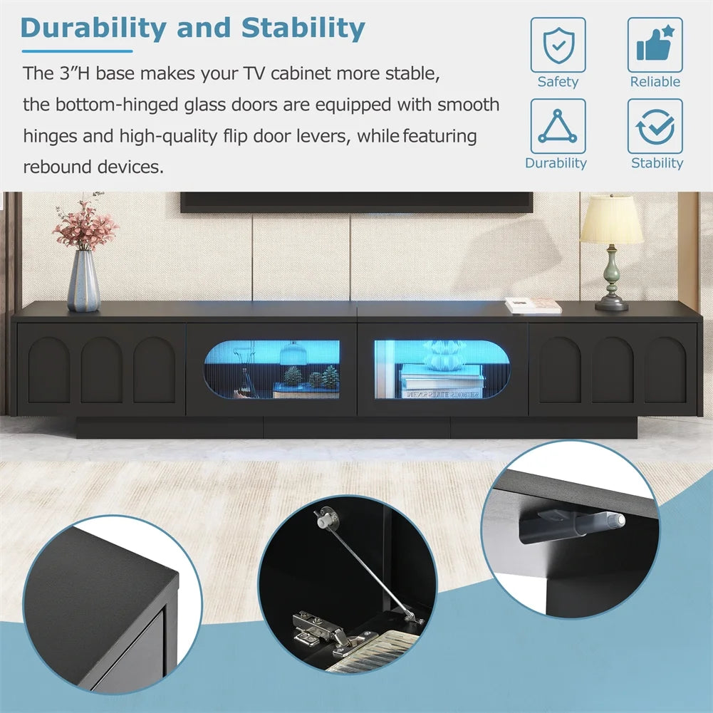 M optimized Modern TV Stand, Media Console for TVs up to 95", Entertainment Center with Fluted Tempered Glass Doors, APP-Controlled LED Light for Living Room