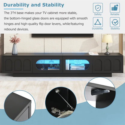 M optimized Modern TV Stand, Media Console for TVs up to 95", Entertainment Center with Fluted Tempered Glass Doors, APP-Controlled LED Light for Living Room
