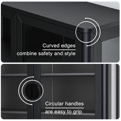 POLIHOME Display Wall Cabinet with Tempered Glass DoorsStorage Cabinet with Adjustable Shelves