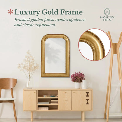 Hamilton Hills 36" x 24" Classic Gold Framed Polished Glass Top Round Corner Mirror - Thick Arched Top Rich Wall Mirror - Vanity for Bathroom Decor, Bedroom, Living Room - Hangs Horizontal or Vertica