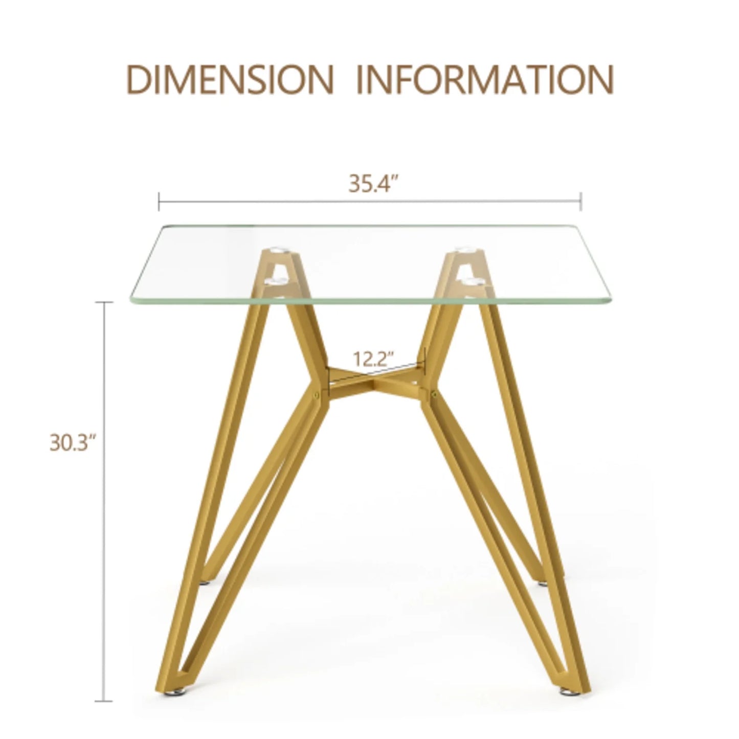 35.4 Inch Square Tempered Glass Dining Table Suitable For 2 To 4 People Space Saving Small Kitchen Dining Table Equipped With Sturdy Metal Table Legs Suitable For Dining Room Living Room Gold