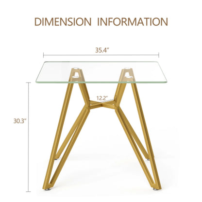 35.4 Inch Square Tempered Glass Dining Table Suitable For 2 To 4 People Space Saving Small Kitchen Dining Table Equipped With Sturdy Metal Table Legs Suitable For Dining Room Living Room Gold