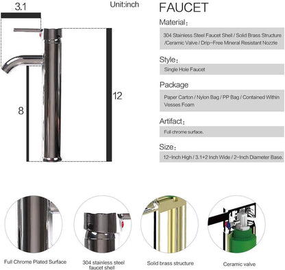 ELECWISH Bathroom Sink and Faucet Combo Artistic Tempered Glass Vessel Sink Basin Washing Bowl Set, Cabinet Countertop Sink with Chorme Faucet Pop-up Drain (Oval Silver)