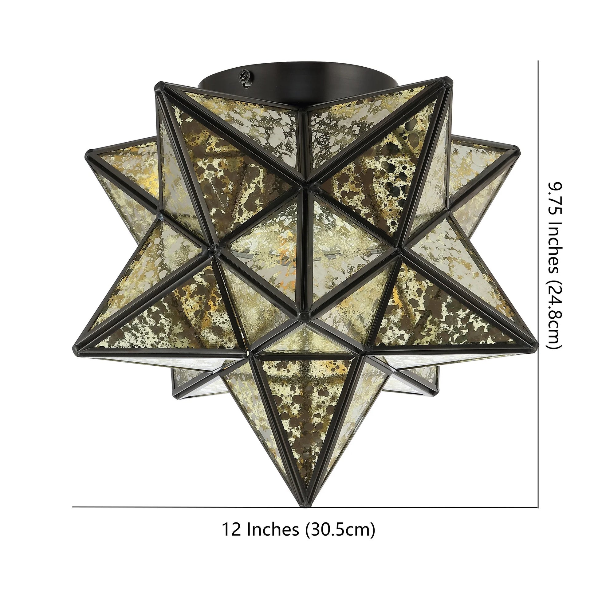 JONATHAN Y Stella 12" Moravian Star Metal/Mercury Glass LED Flush Mount, Oil Rubbed Bronze