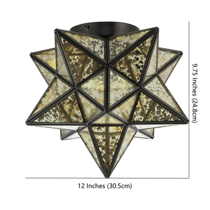 JONATHAN Y Stella 12" Moravian Star Metal/Mercury Glass LED Flush Mount, Oil Rubbed Bronze
