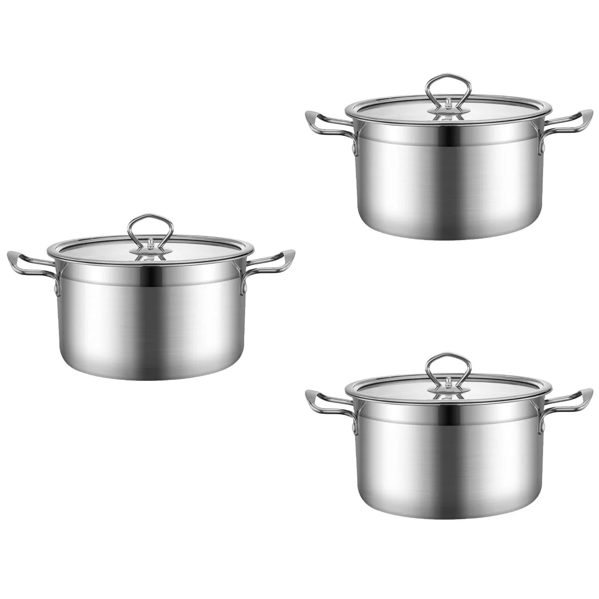 Homemaxs 3pcs Stainless Steel Soup Pot Multifunctional Pot Practical Hot Pot with Glass Lid